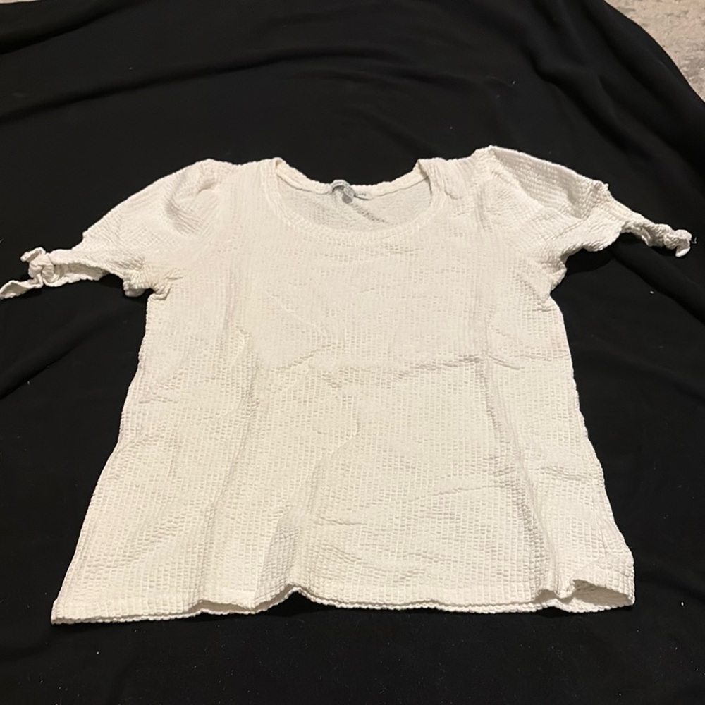 Green Envelope Cream Smocked Tie Front Blouse